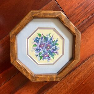 Vintage Octagonal Wooden Storage Box with Floral Art